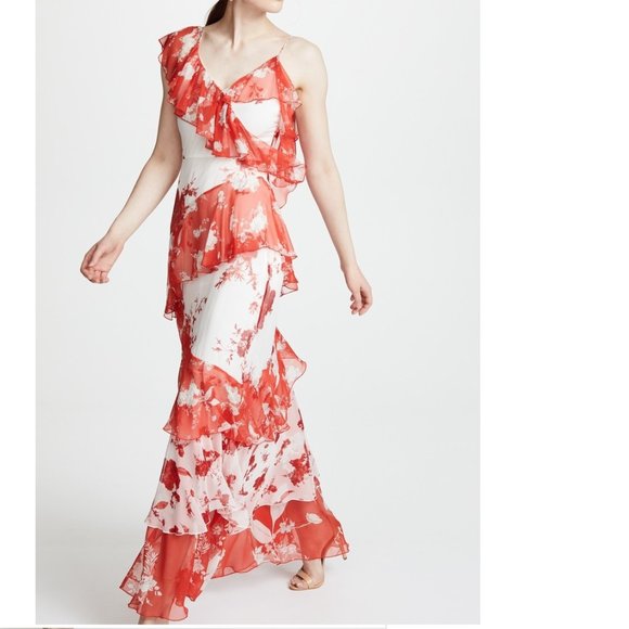 NWT $795 Alice Olivia Olympia Asymmetrical Silk Maxi Dress